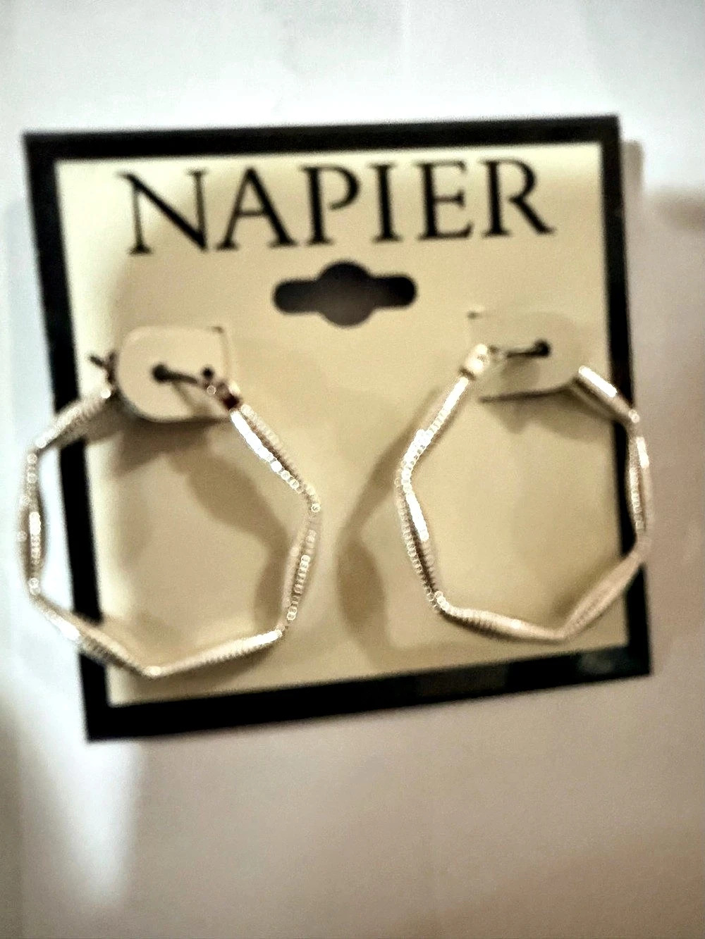 Napier Geometric Hoop Earrings in Silver NWT